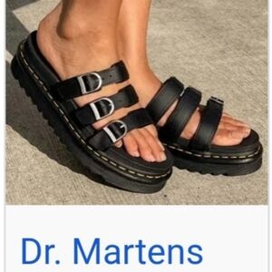 Dr. Martens Black Leather Sandals with Silver Buckles